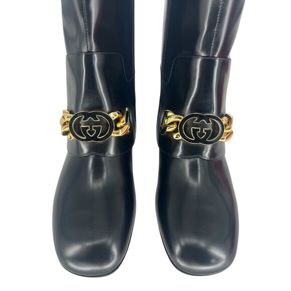 Gucci Interlocking GG Chain Patent Leather Knee Boots - Picture 10 of 16